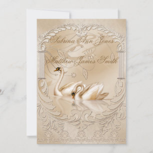 Elegant Golden Swans Formal Wedding Announcement