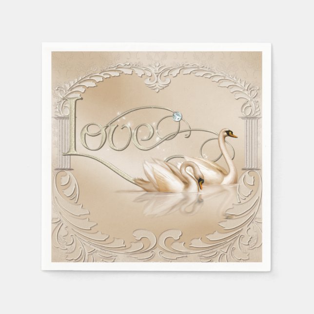Elegant Golden Swans Napkin (Front)