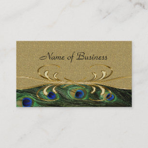 Elegant Golden Swirl Peacock Feathers Double-Sided Business Card