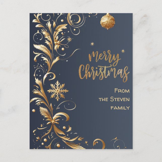 Elegant Golden Swirls Christmas  Postcard (Front)