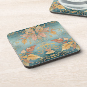 Elegant Golden Tendril Blush Leaves Floral  Coaster