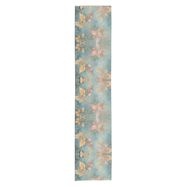 Elegant Golden Tendril Blush Leaves Floral  Short Table Runner (Front)