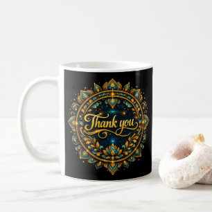 Elegant Golden "Thank You" Mandala Design with Lux Coffee Mug