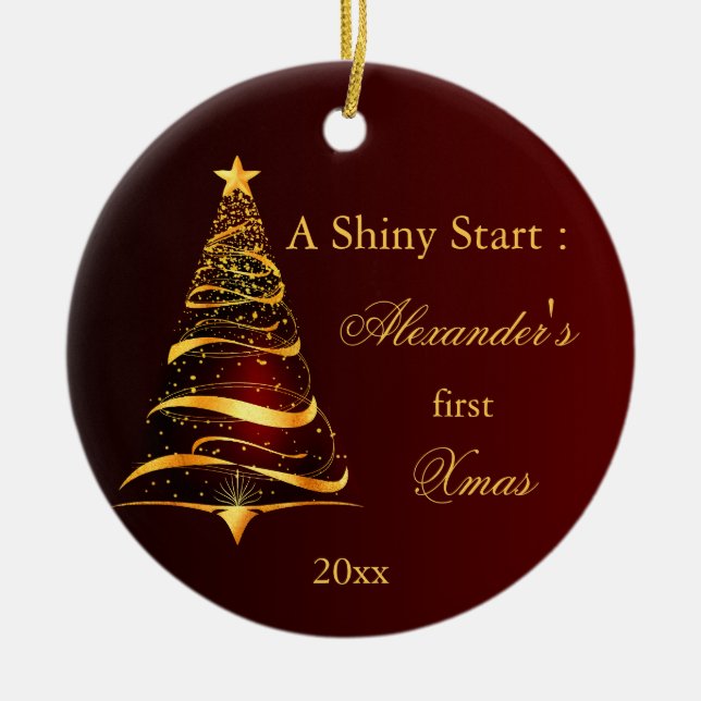 Elegant Golden Tree Baby First Christmas  Ceramic Tree Decoration (Front)