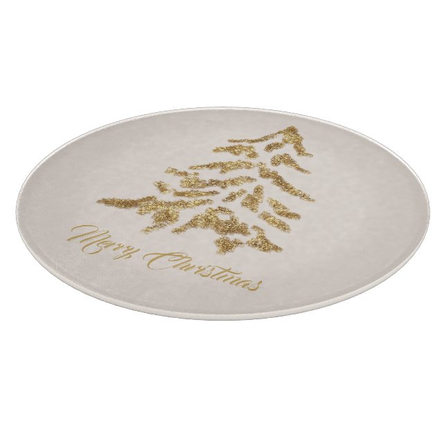 Elegant Golden Tree Merry Christmas Cutting Board (Corner)