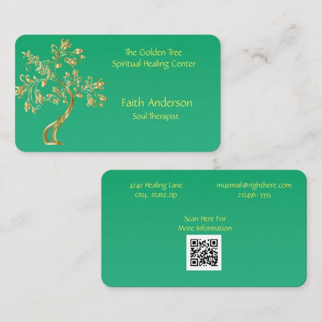 Elegant Golden Tree Spiritual Healing Business Card (Front/Back)