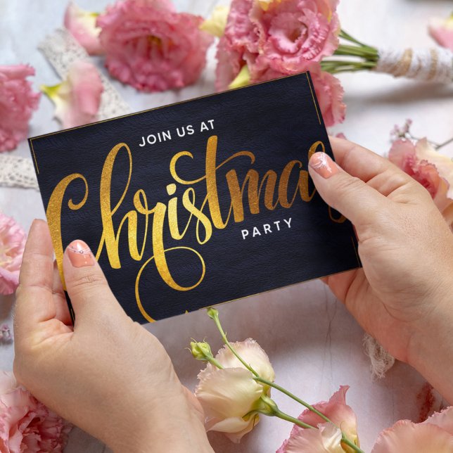 Elegant Golden Trendy Script Holiday Party Invitation (Creator Uploaded)