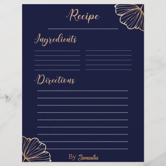 Elegant Golden Tropical custom Recipe template  (Front)