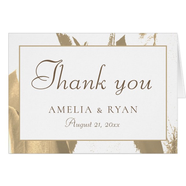 Elegant Golden Tulip Floral Wedding Thank you Card (Front Horizontal)