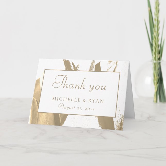Elegant Golden Tulip Floral Wedding Thank you Card (Front)