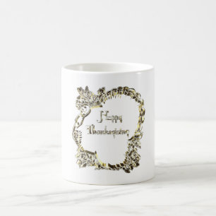 Elegant Golden Turkey Happy Thanksgiving Text Coffee Mug