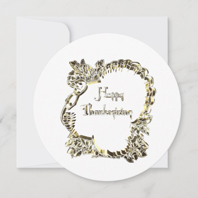 Elegant Golden Turkey Happy Thanksgiving Text Holiday Card (Front)