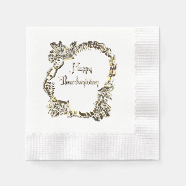 Elegant Golden Turkey Happy Thanksgiving Text Napkin (Front)