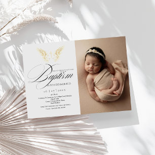 Elegant Golden Typography Cross Baptism  Invitation
