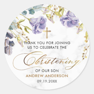 Elegant Golden Vintage Floral Christening Classic Round Sticker