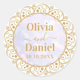 Elegant Golden Vintage Luxury Personalized Wedding Classic Round Sticker