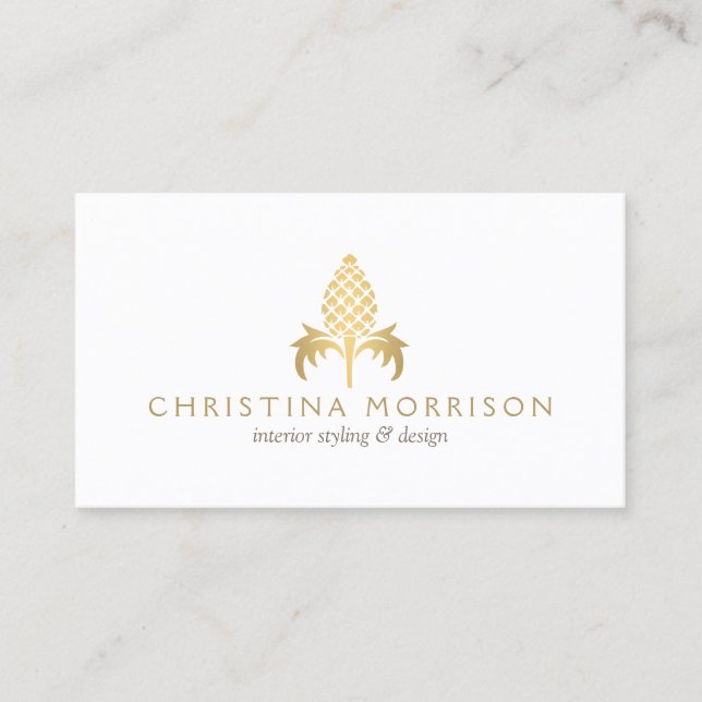 Elegant Golden Vintage Pineapple Business Card (Front)