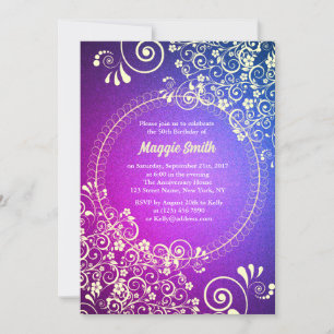 Elegant golden violet 50th Birthday Party Invite