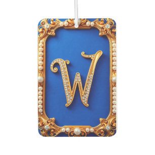 Elegant Golden W Monogram Decorated With Pearls Car Air Freshener