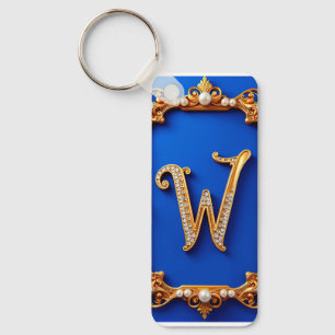 Elegant Golden W Monogram Decorated With Pearls Key Ring