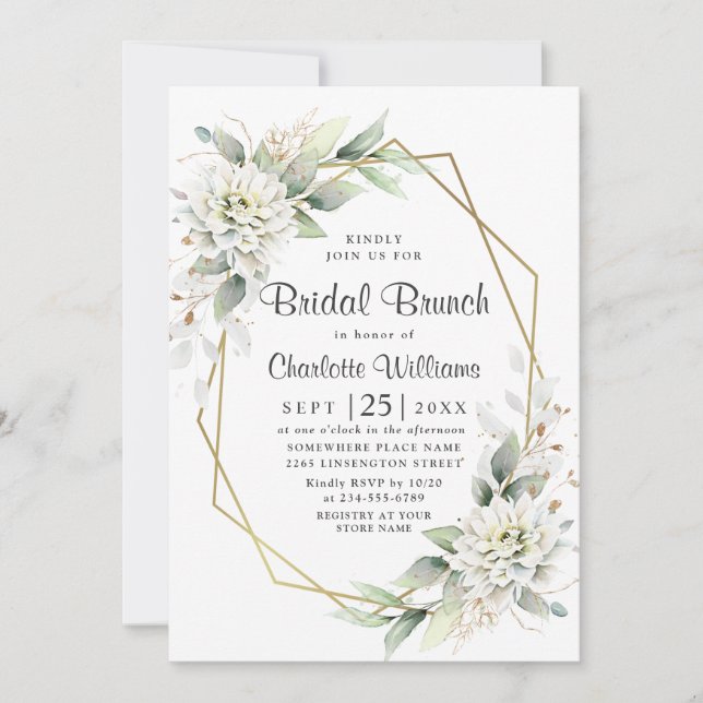Elegant Golden Watercolor Greenery Bridal Brunch Invitation (Front)