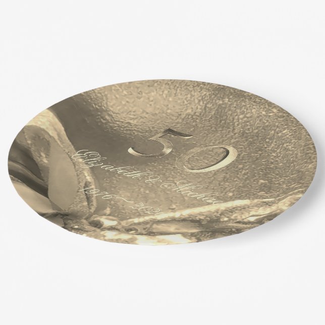 Elegant Golden Wedding 50th Anniversary Party Paper Plate (Angled)