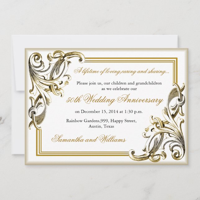 Elegant Golden Wedding Anniversary Invitations (Front)