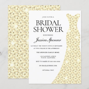 Elegant Golden Wedding Dress Bridal Shower Invitation