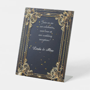 Elegant Golden wedding invitation frame Pedestal Sign