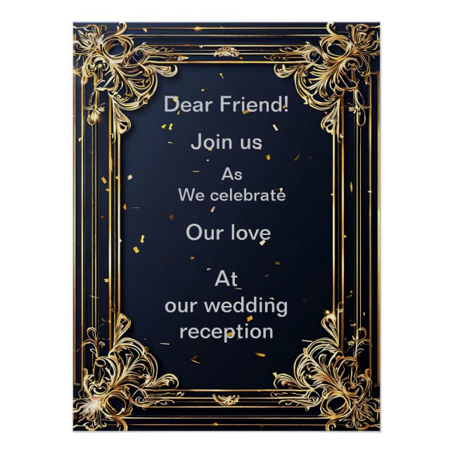 Elegant Golden wedding invitation frame Poster (Front)