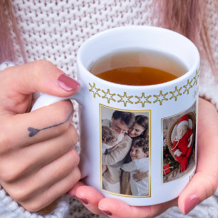 Elegant Golden White Photo Collage Merry Christmas Coffee Mug