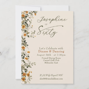Elegant Golden Wildflower Named Sixtieth Birthday Invitation
