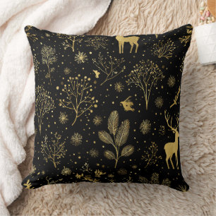 Elegant Golden Winter Forest Pattern Cushion