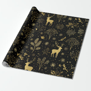 Elegant Golden Winter Forest Pattern Wrapping Paper