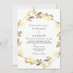 Elegant Golden Wreath Wedding Invite