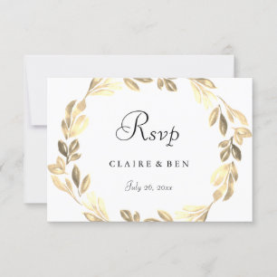 Elegant Golden Wreath Wedding RSVP Card