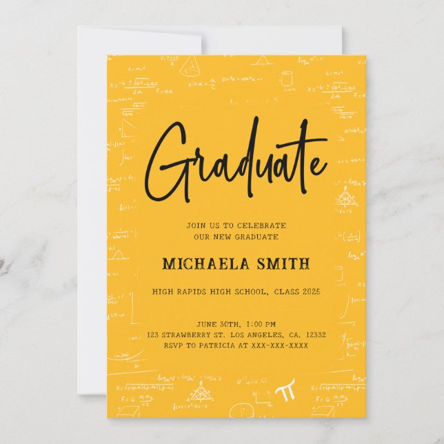 Elegant Golden Yellow Graduate Math Graduation Invitation (Front)