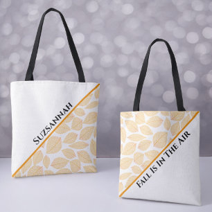 Elegant Golden Yellow Leaf Pattern on a Diagonal Tote Bag