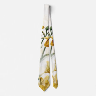 Elegant Golden Yellow Lilies Floral Watercolor Tie