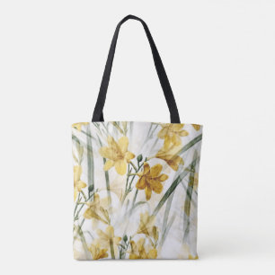 Elegant Golden Yellow Lilies Floral Watercolor Tote Bag