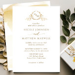 Elegant Golden Yellow Monogram Wedding Invitation<br><div class="desc">Elegant wedding invitation with delicate fine hand drawn monogram with bride and groom's initials in golden hues. Clean, minimal and elegant style. White and golden yellow design. Back with beautiful subtle metallic golden yellow watercolor stains. Also available with back in white. Note: typography and monogram are not in real foil,...</div>