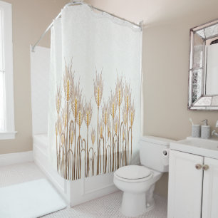Elegant Golden Yellow Stalks of Wheat Cream Shower Curtain