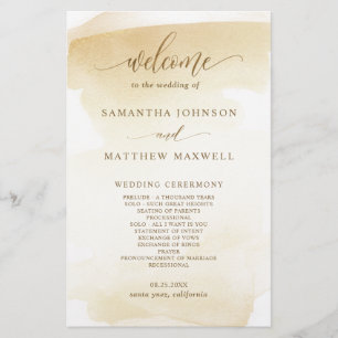 Elegant  Golden Yellow Watercolor Wedding Program