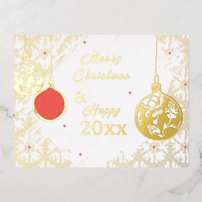 Elegant Goldfoil Festive Ornaments Christmas Foil Invitation Postcard (Front)