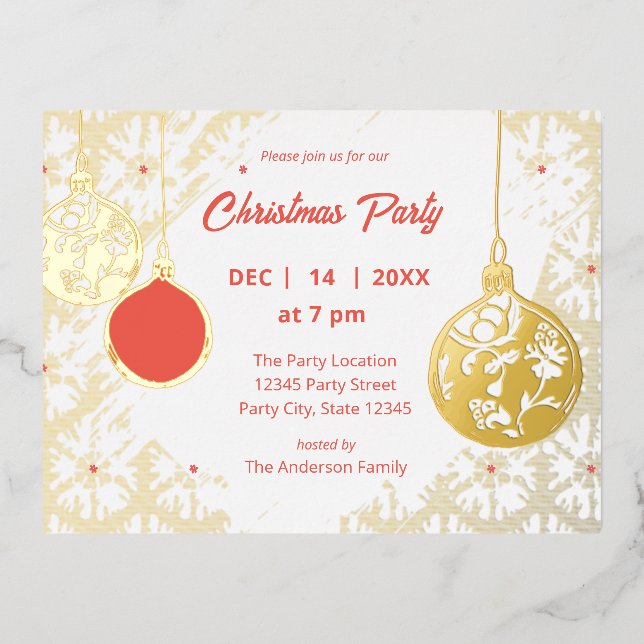 Elegant Goldfoil Festive Ornaments Christmas Party Foil Invitation Postcard (Front)