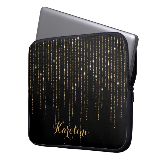 Elegant Golding Glitter Personalised Laptop Sleeve (Front Left)