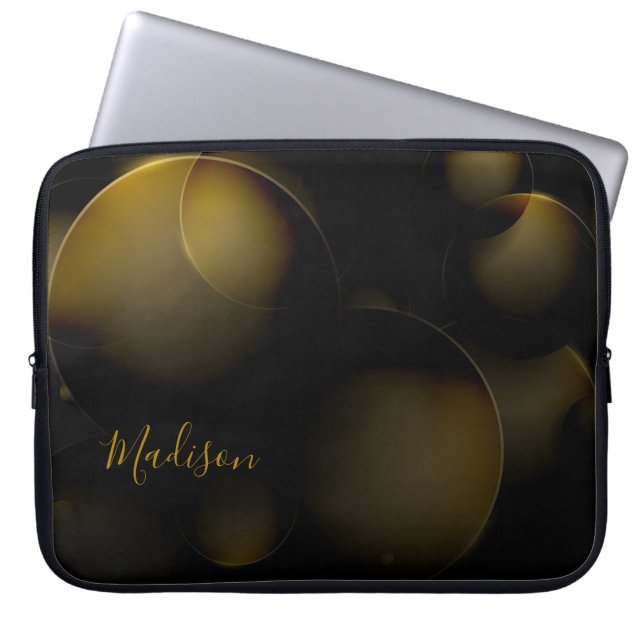 Elegant Goldish Abstract Texture and Customisation Laptop Sleeve (Front)
