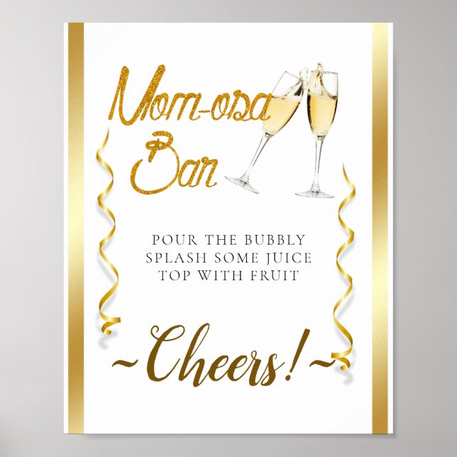 Elegant Goldish Baby Shower Mimosa Bar Sign (Front)