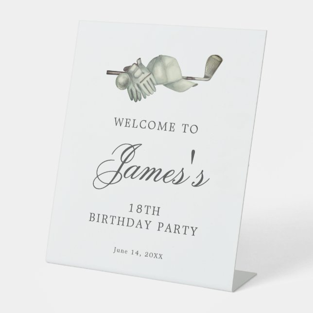 Elegant Golf 18th Birthday Party Welcome Pedestal Sign (Front)