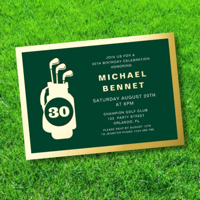 Elegant Golf 30th Birthday Gold (Elegant Golf 30th Birthday Gold Foil Invitation)